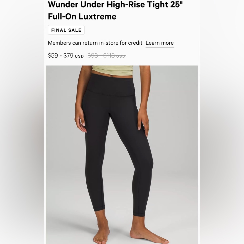Lululemon Wunder Under High-Rise Tight 25" 
Full-On Luxtreme